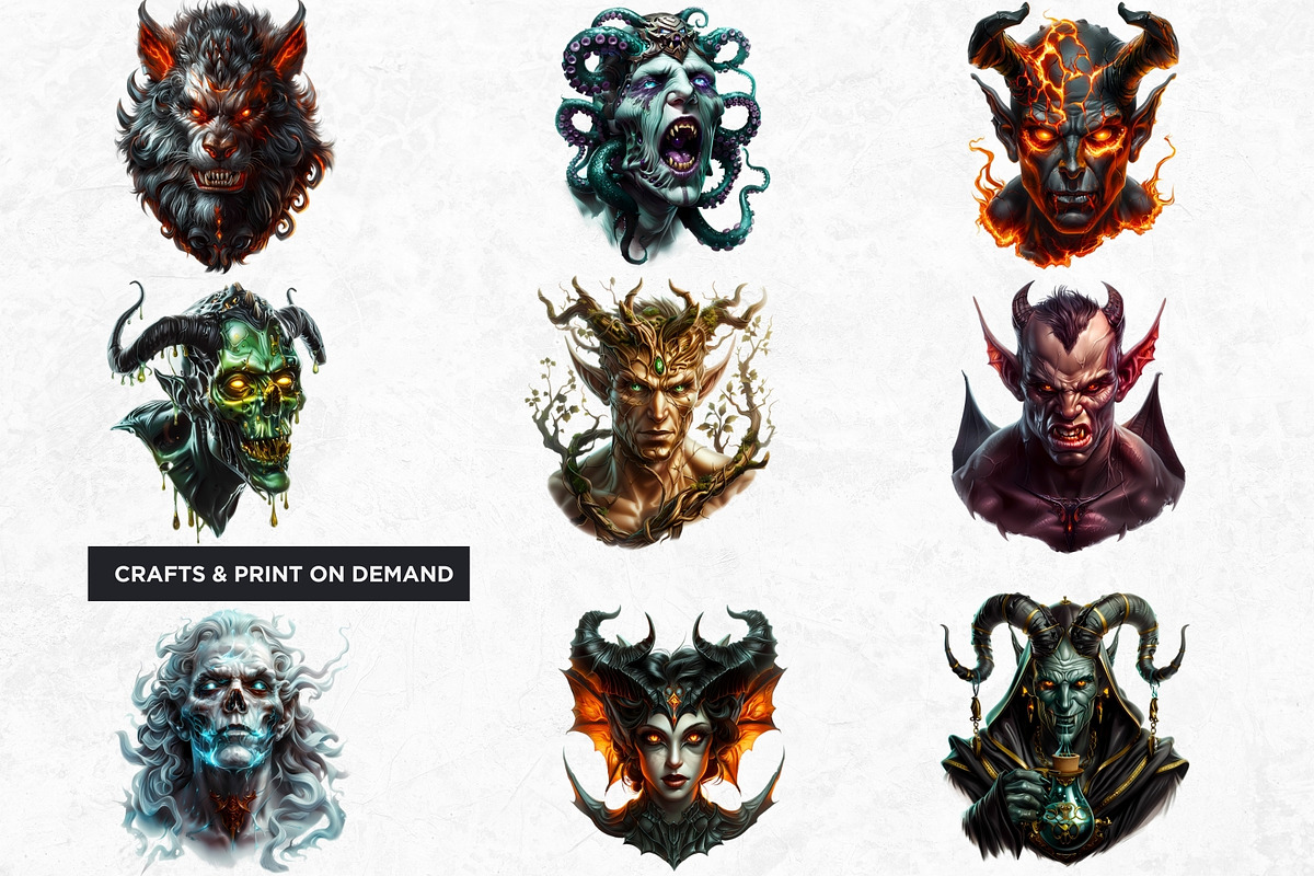 Demonic portraits clipart set, a Person Illustration by ThatsDesignArt (Photo 7 of 10)