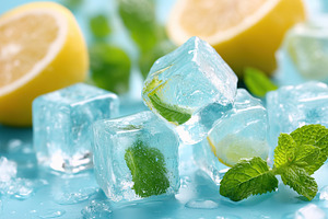 Refreshing ice cubes with lemon and mint perfect for summer drinks, a Food & Drink Photo by AlyaAnd