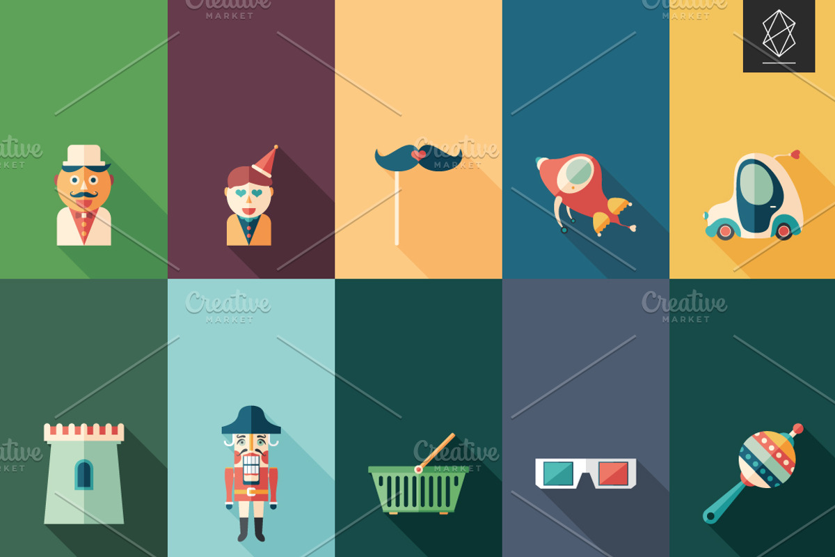 Colorful flat square icon set preview 5
