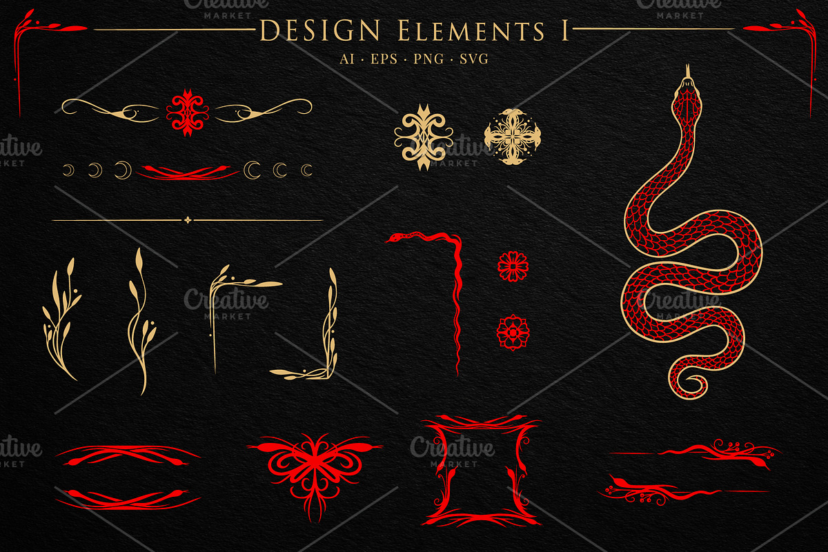 Mystic Lunar Asian Snake Vector Set, an Animal Illustration by Christine Krahl (Photo 5 of 12)