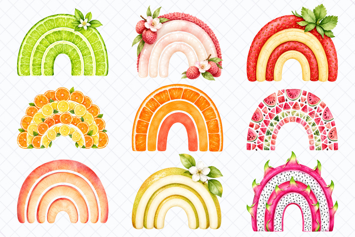 Juicy Fruit Rainbows Watercolor PNG, a Food Illustration by Whimsy Brush Studio (Photo 6 of 10)