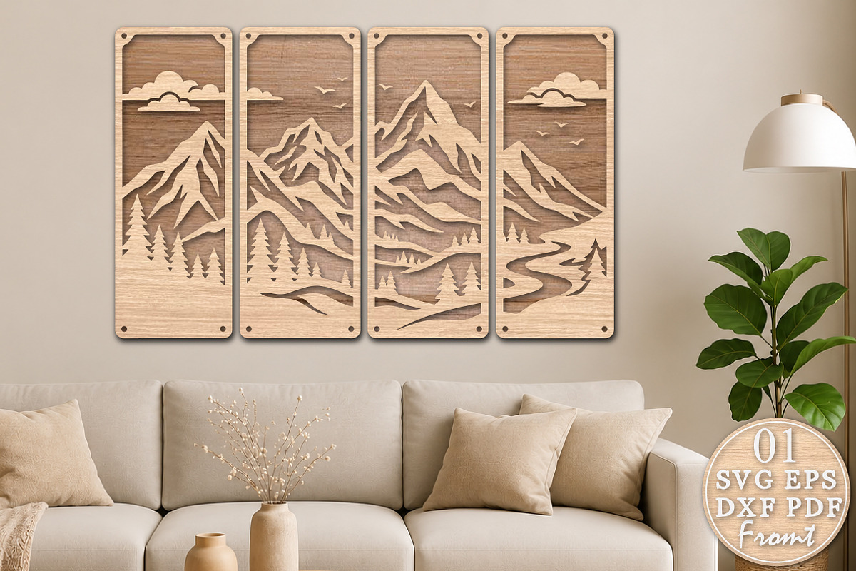 Mountain Landscape Laser Cut SVG, an Object Graphic by Rose Art (Photo 1 of 3)