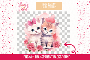 Valentine Kittens Watercolor Clipart