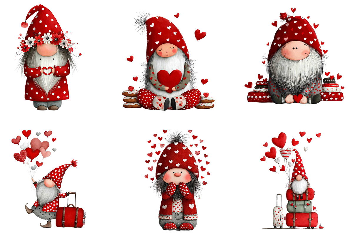 Watercolor Valentines Gnome Clipart, an Illustration by CreationArt (Photo 5 of 5)