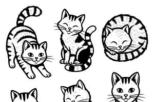 Cartoon cats in playful, sitting,, an Animal Illustration by yod67