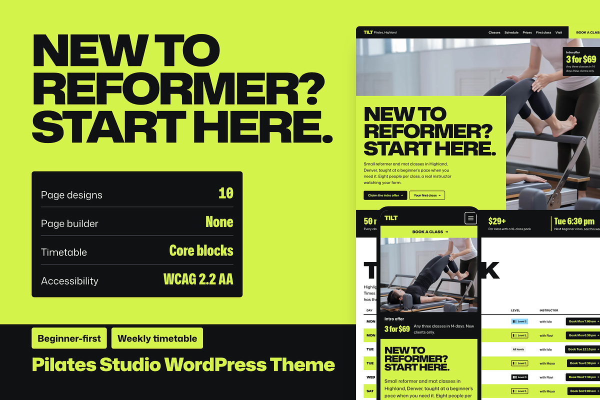 Pilates Studio WordPress Theme, a WordPress Template by Lavanta (Photo 1 of 11)