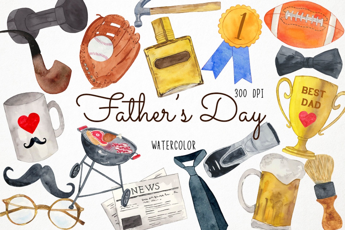 Watercolor Father's Day Clipart, Dad, an Illustration by Paulaparaula (Photo 1 of 3)