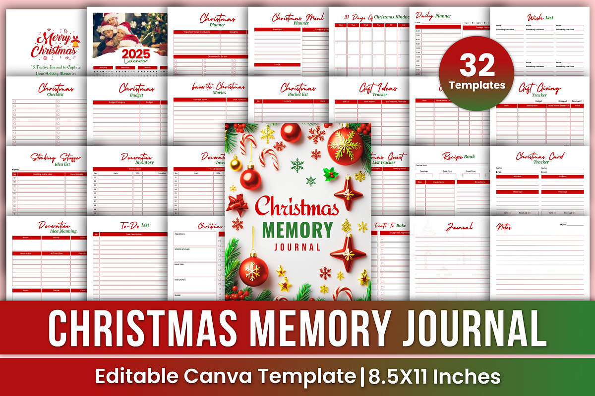Christmas Memory Journal Canva Kdp, a Stationery Template by Mustafiz (Photo 1 of 6)