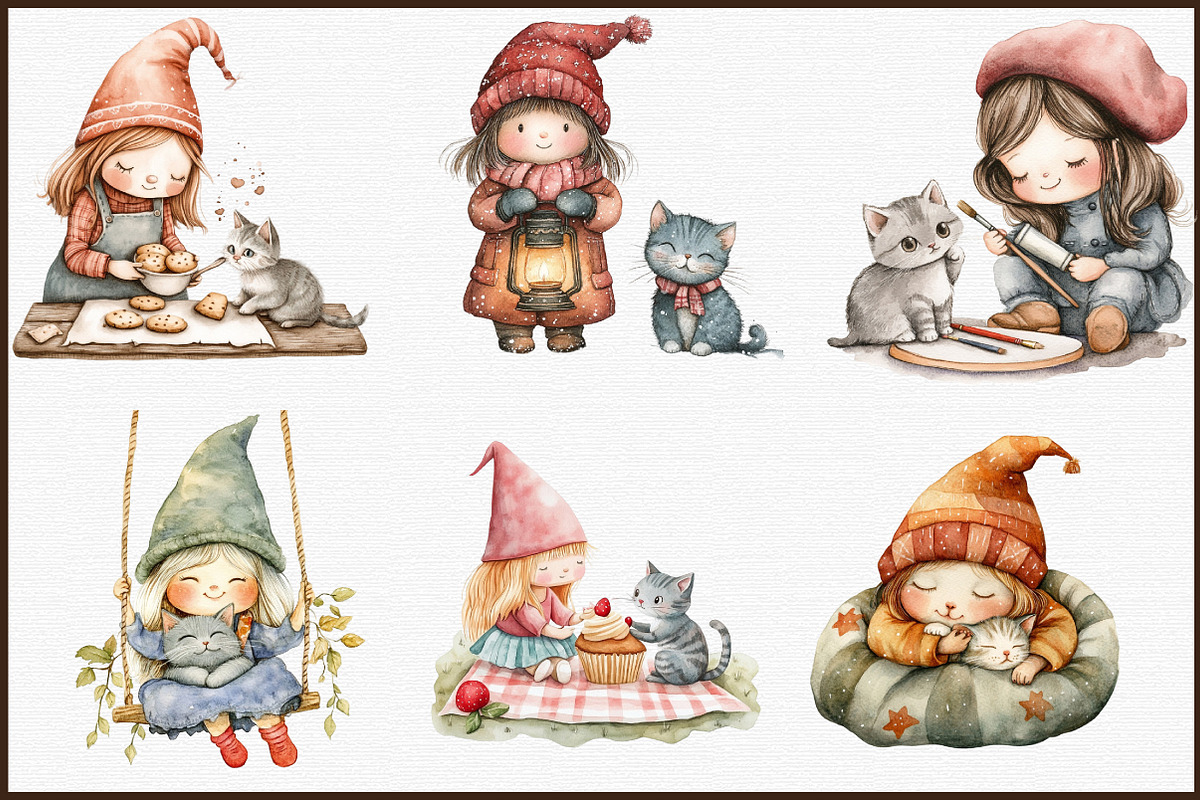 Cute LIttle Girl Gnome and Cat Clipa, an Illustration by Sublimation Artist (Photo 3 of 6)