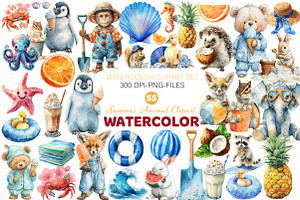 Watercolor Summer Animal Clipart, an Illustration by Designworld