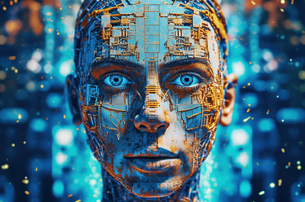 male robot portrait, abstract surreal. Generative Ai, a Person Photo by Ales Munt