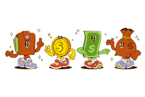 Money retro character set, a Finance Illustration by art PVP - market