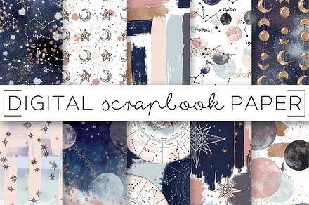 Navy Moon & Stars Digital Papers