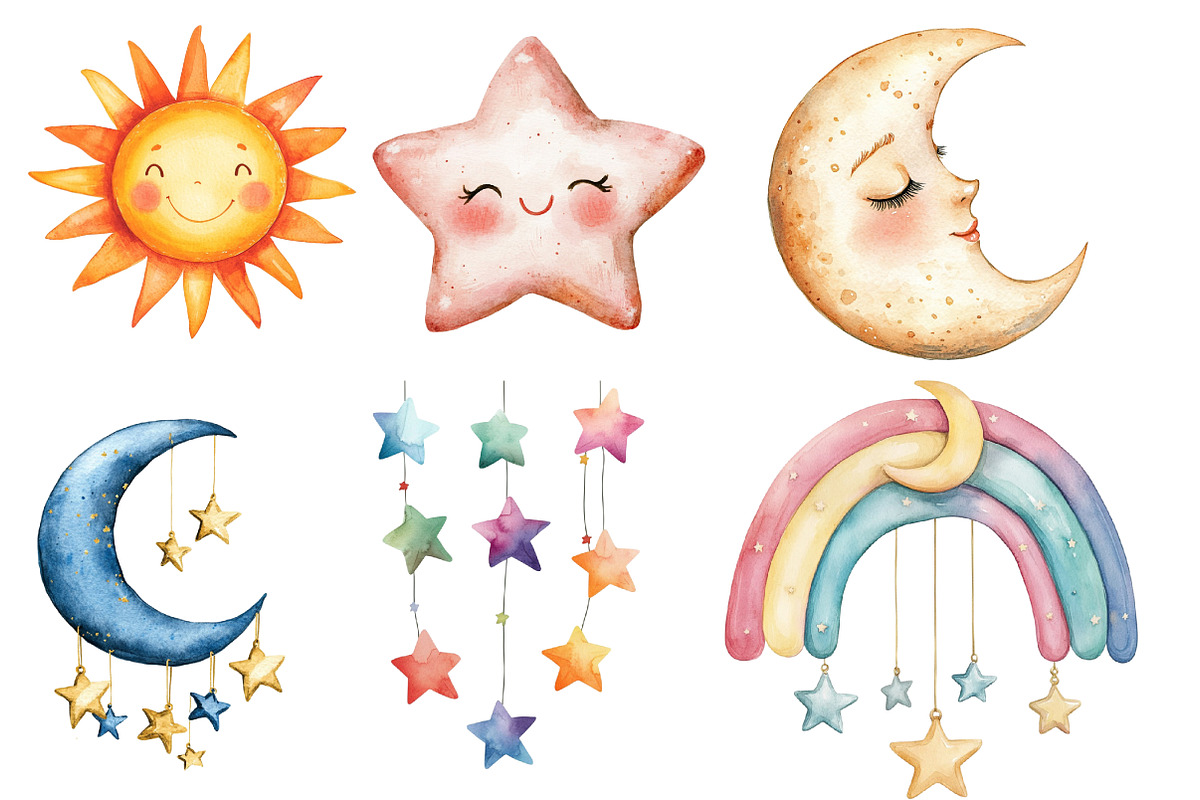 Sun Moon Star Nursery Clipart, an Illustration by Designworld (Photo 3 of 5)