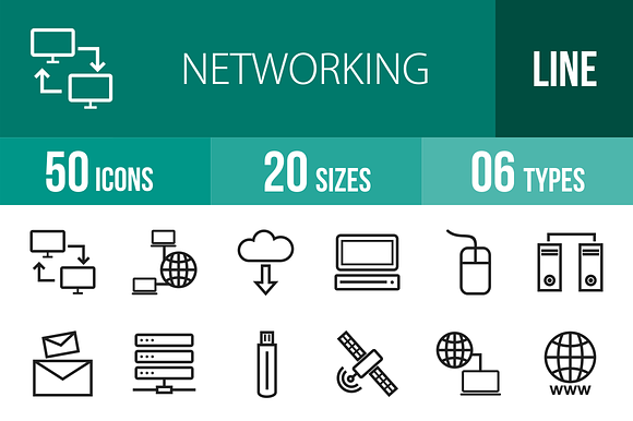 50 Networking Line Icons preview 4