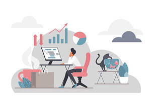 Remote work productivity cloud, a Person Illustration by Lemberg Vector