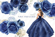 Navy And Gold Princess Dress Clipart, an Illustration by Sunflower Day Love (Thumbnail 3 of 4)