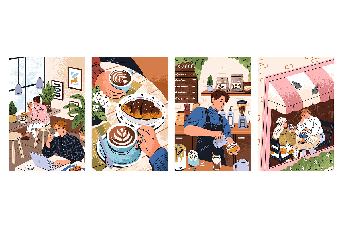 People in cafe. Coffee shop posters, a Food Illustration by PaperTrident (Photo 1 of 3)