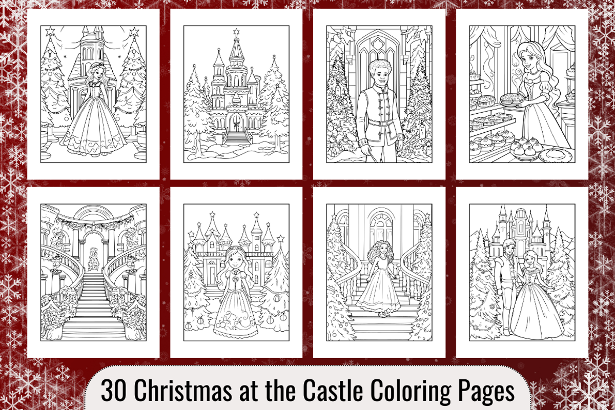 30 Christmas Castle Coloring Pages, a Seasonal Illustration by Dreamy Little Graphics (Photo 1 of 3)