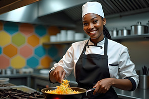 Smiling Chef Cooking Vegetables, a Food & Drink Photo by Stock Shape