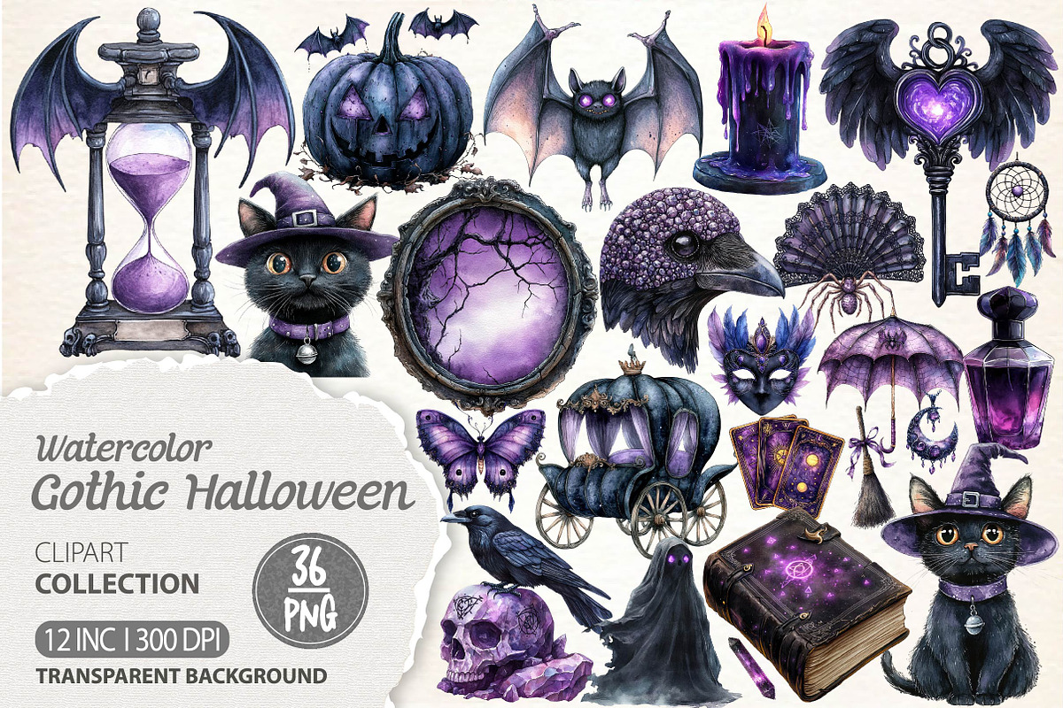 Spooky Purple Halloween Clipart, an Illustration by Dream Creation (Photo 1 of 7)