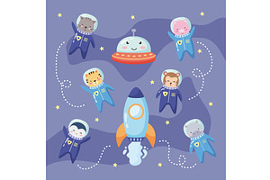 eight space animals icons, an Animal Illustration by studiogstock
