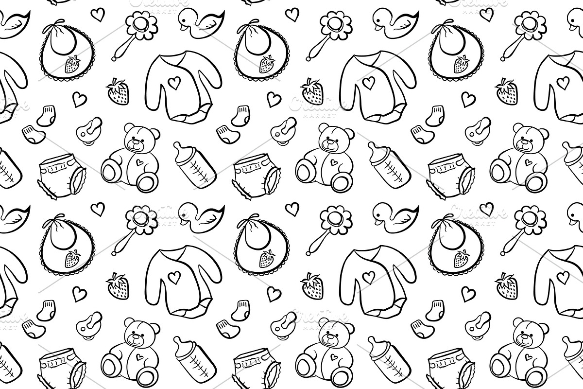 Baby things vector seamless pattern, a Pattern Graphic by Art By Silmairel (Photo 2 of 2)