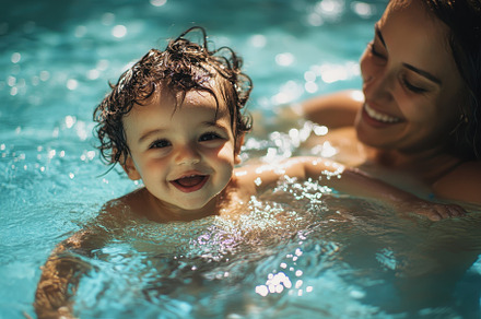 Child and mother splashing around, a Photo by Pavel_design