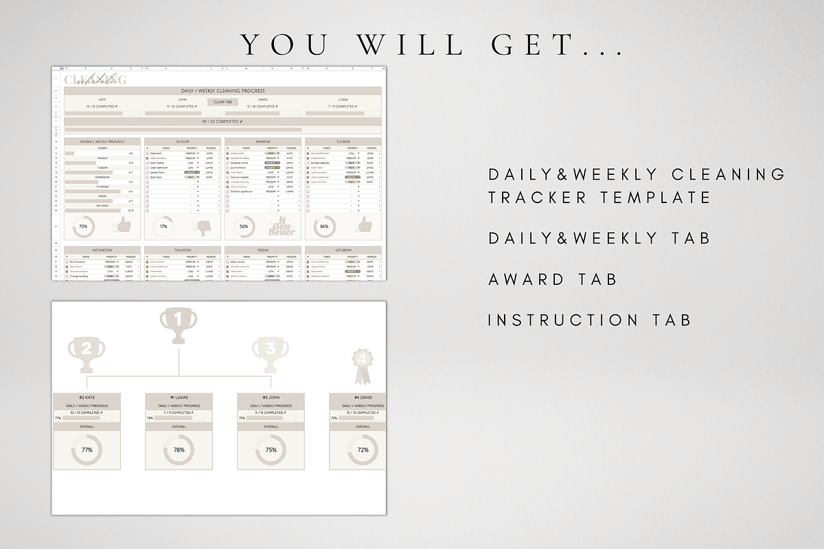 Digital Cleaning Tracker Spreadsheet, a Templates & Theme by BRANDcontent
