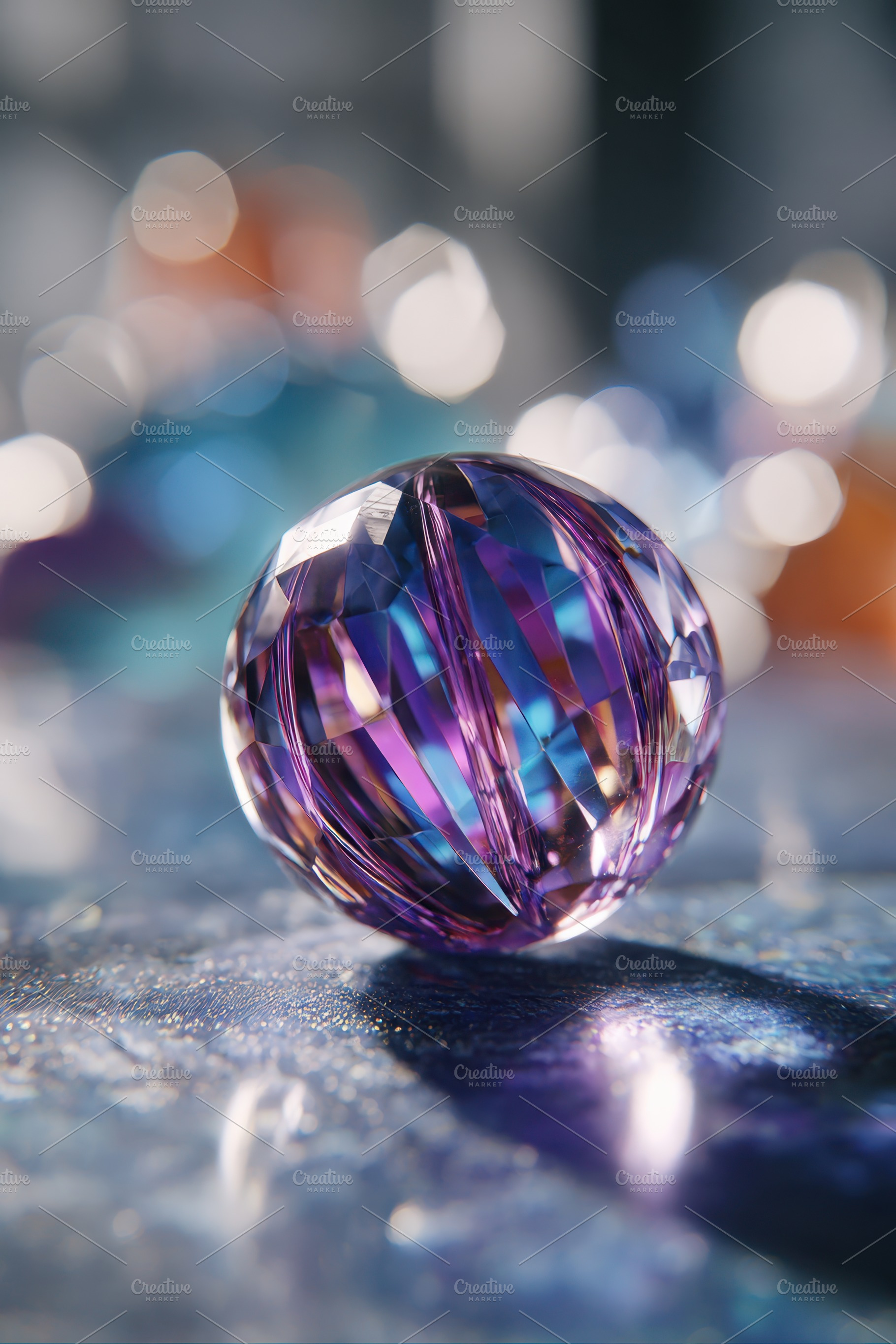 Elegant purple crystal ball with reflections, an Abstract Photo by AlyaAnd