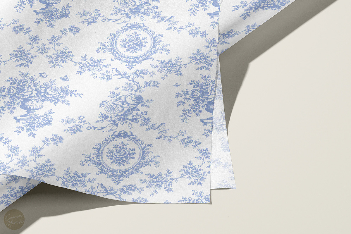 Toile de Jouy 01 Blue Floral Pattern, a Pattern Graphic by Euonia Meraki (Photo 2 of 20)