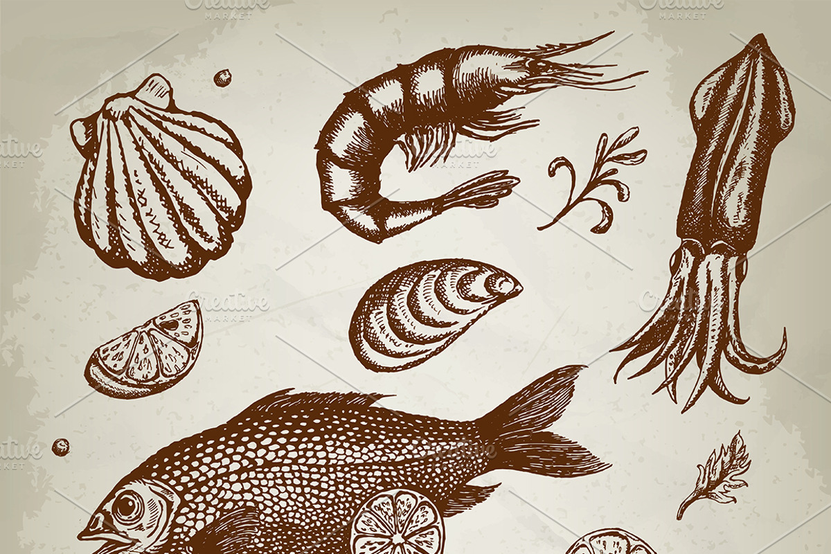 Vintage vector seafood set, a Graphic by SHom (Photo 4 of 6)