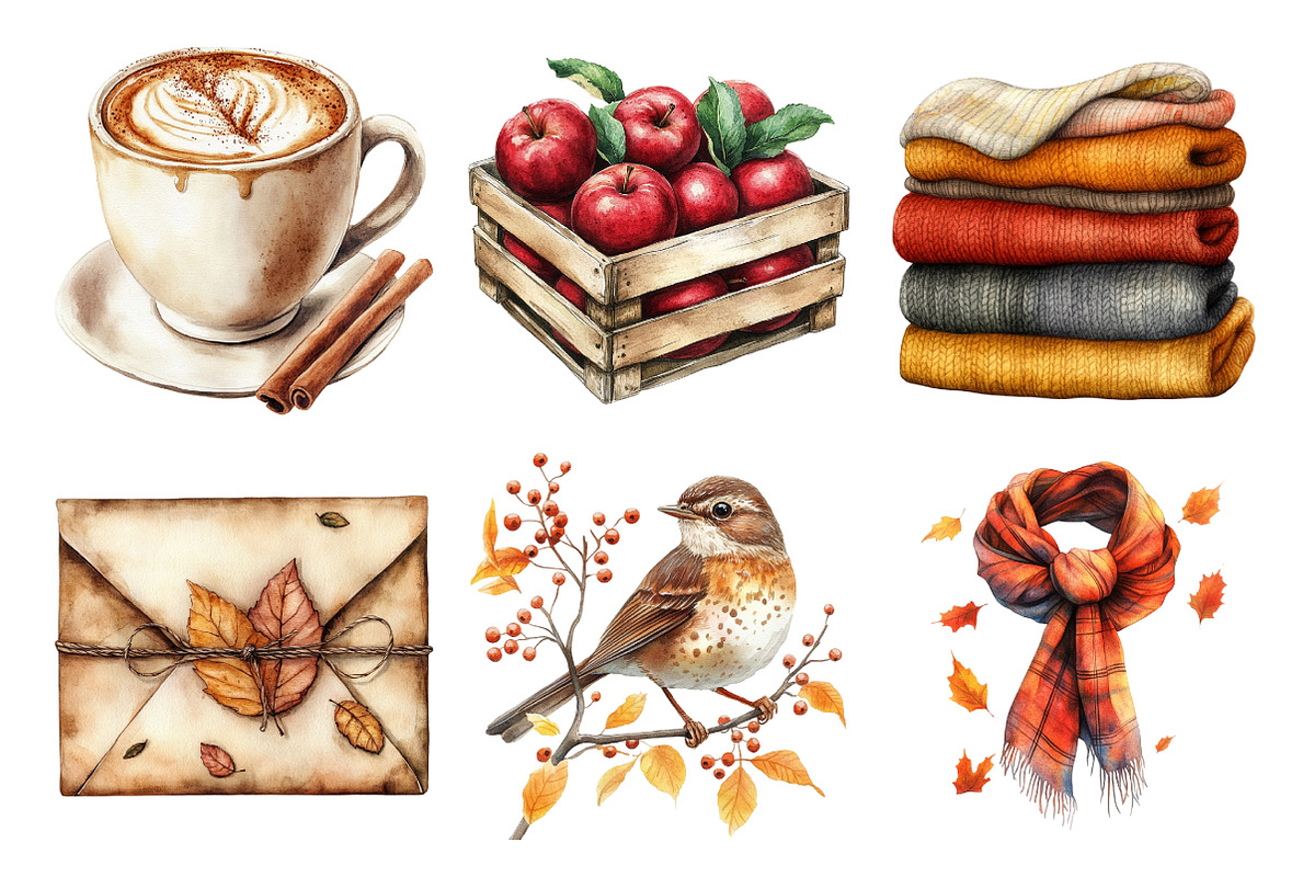Cozy Fall Autumn Watercolor Clipart, an Illustration by Daily.Designs (Photo 2 of 5)