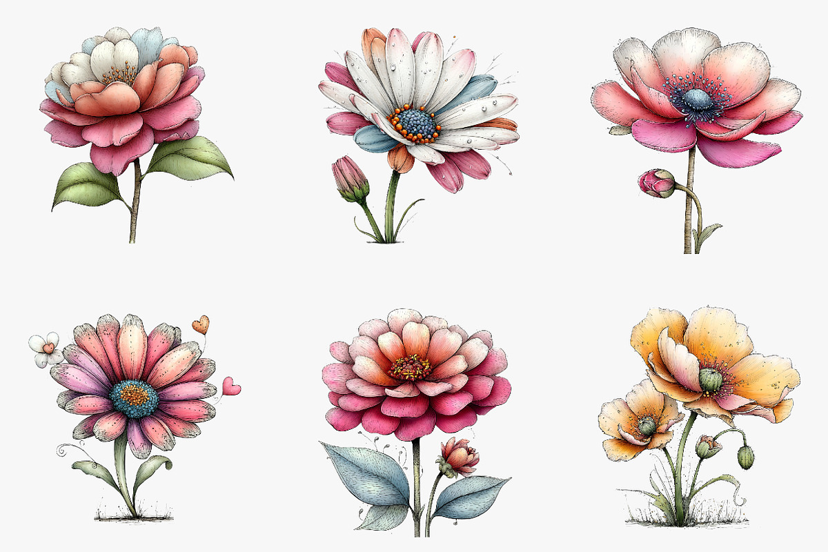 Whimsical flowers spring clipart, an Illustration by CreationArt (Photo 2 of 5)