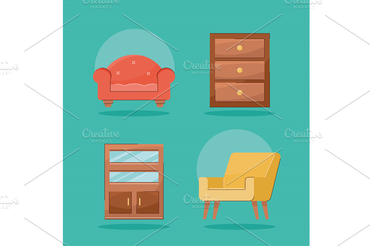 house things four icons, an Object Illustration by studiogstock