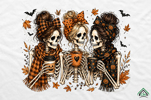 Halloween Fall Cozy Skeleton Coffee, a Seasonal Illustration by Craft Nest