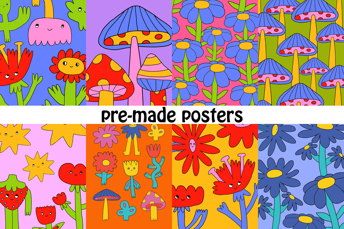 Psychedelic 80s pop art flowers, an Illustration by okchizh (Photo 6 of 9)