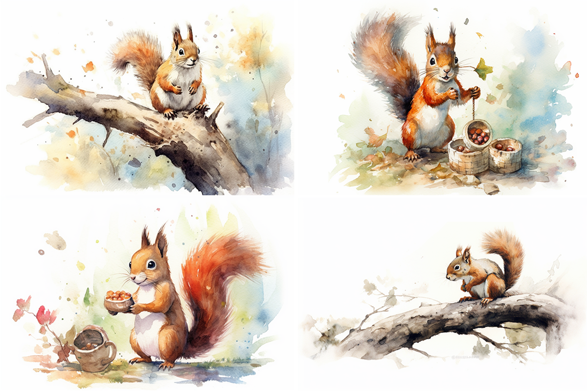 Squirrels Watercolor Collection, an Animal Illustration by artsy-fartsy (Photo 3 of 6)