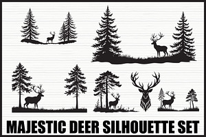 Running Deer Silhouette Set, an Illustration by BIPLOB EXPERT
