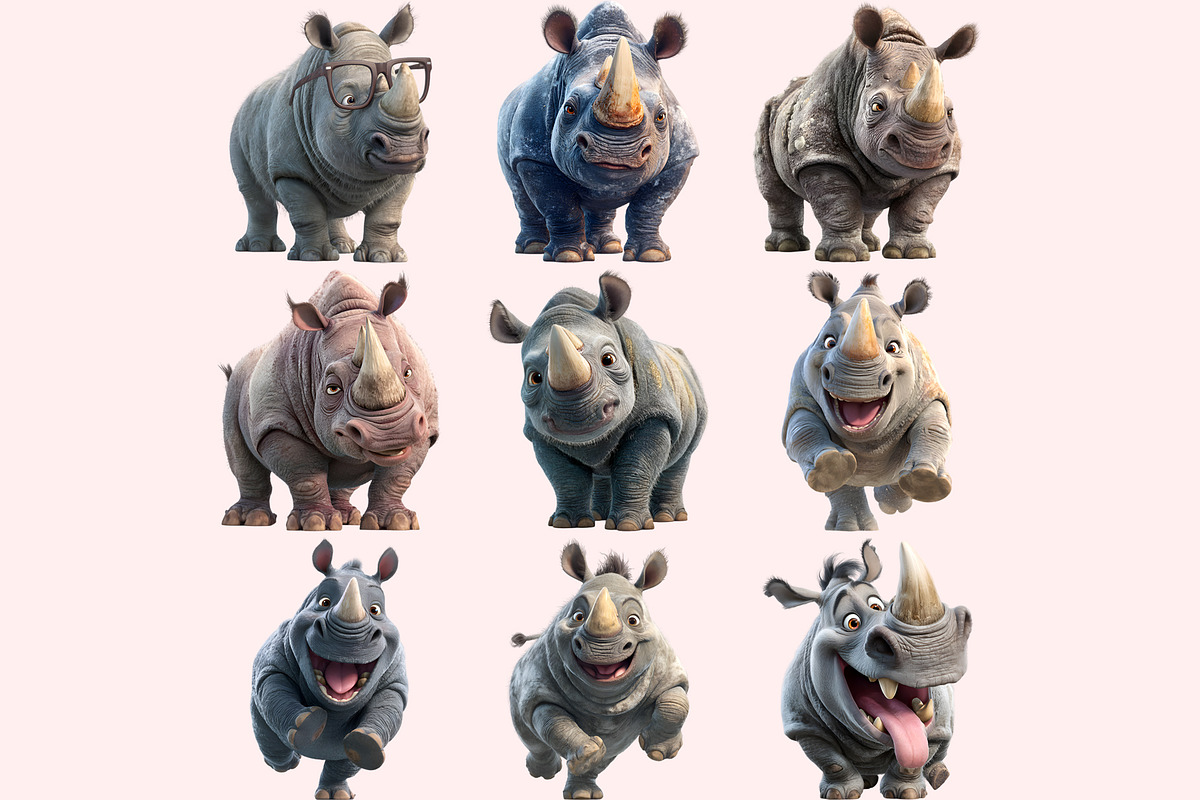Funny Rhino Clipart PNG Bundle, a Graphic by M9 Design (Photo 4 of 10)