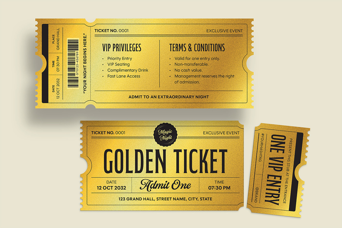 Golden Ticket Template, an Invitation Template by BrandPacks (Photo 2 of 4)