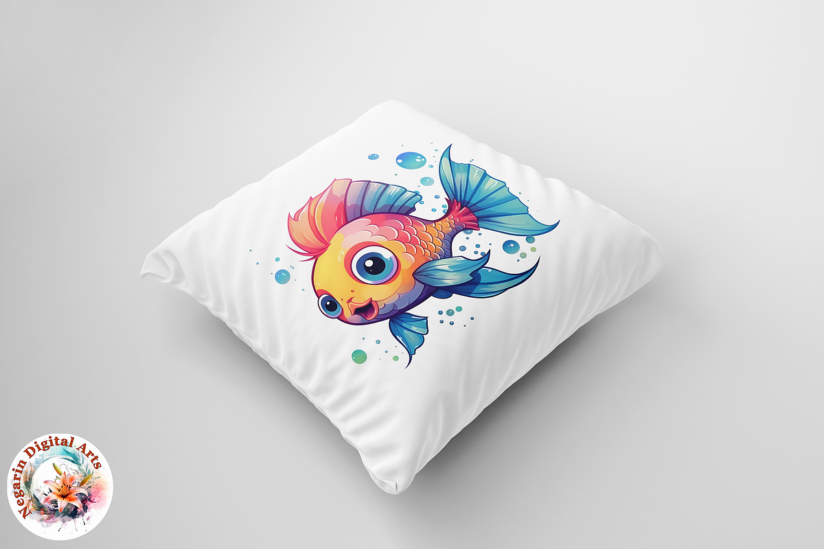 Watercolor Cute Little Fish Clipart, an Object Graphic by Negarin Digital Art (Photo 7 of 11)