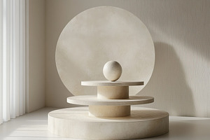 Minimalist beige display stand with, a Background Photo by Pixeness Studio