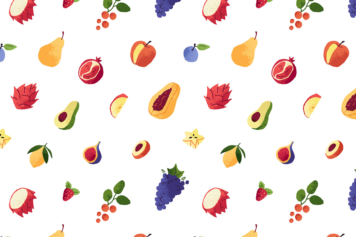 Fruits, berries set, patterns, cards, a Food Illustration by PaperTrident (Photo 4 of 13)