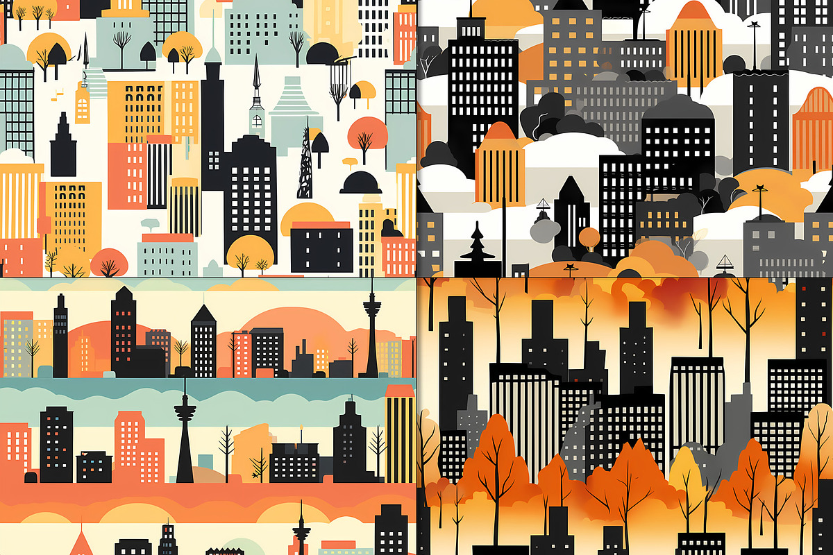 20 Seamless Cityscape Silhouettes, a Pattern Graphic by Nordic Design (Photo 6 of 9)
