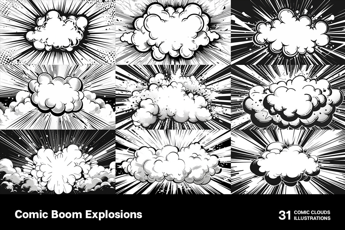 Comic Boom Explosions. 31 images, a Decorative Illustration by Handmadefont (Photo 16 of 20)