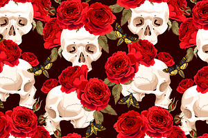 Pattern With Skulls And Roses