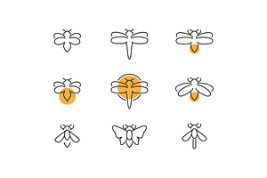 Beauty Insect Line Icon Set Logo