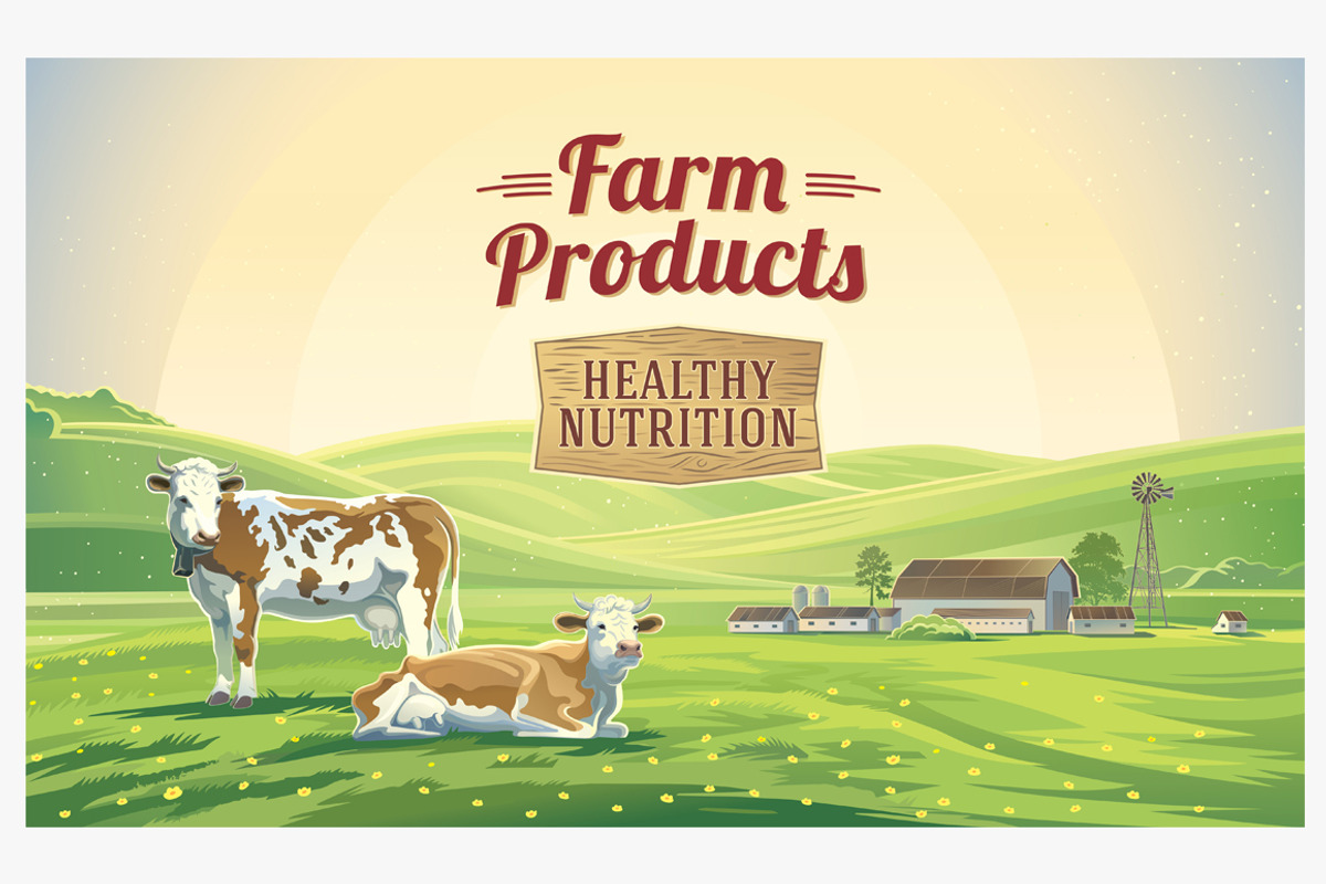 Rural sunrise landscape with cows., an Animal Illustration by Countryside life (Photo 1 of 5)
