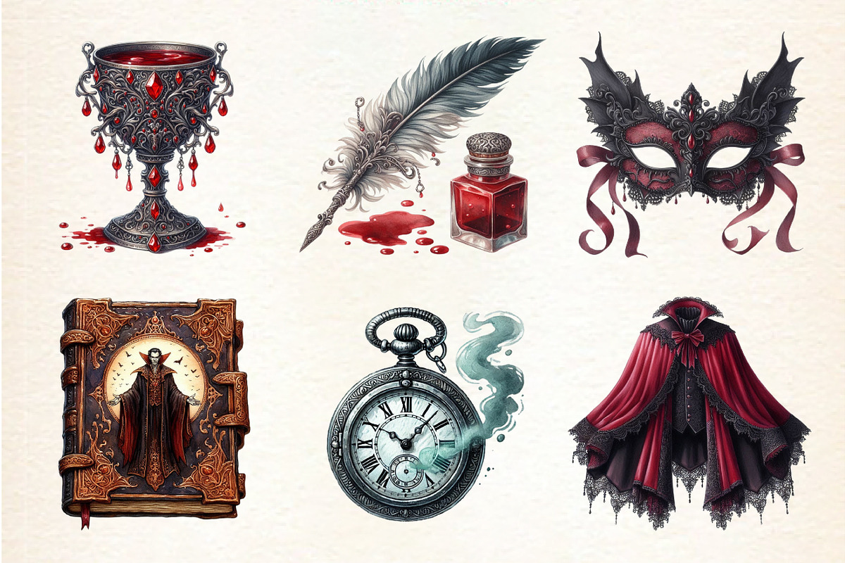 Vintage Vampire Clipart Designs, a Seasonal Illustration by DreamArtGraphic (Photo 2 of 5)